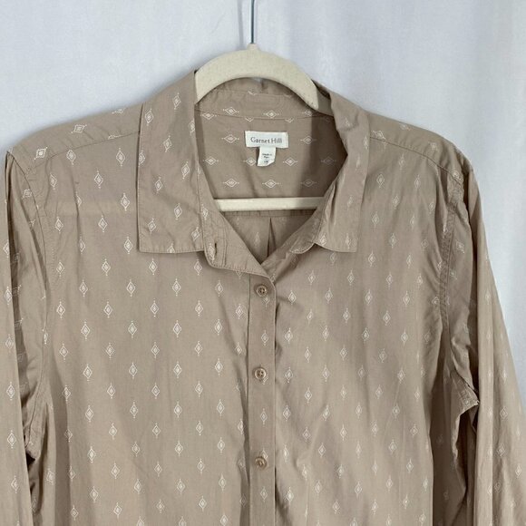 Garnet Hill 100% Organic Pima Cotton Neutral Southwest Pattern Button Front Top - Picture 3 of 8